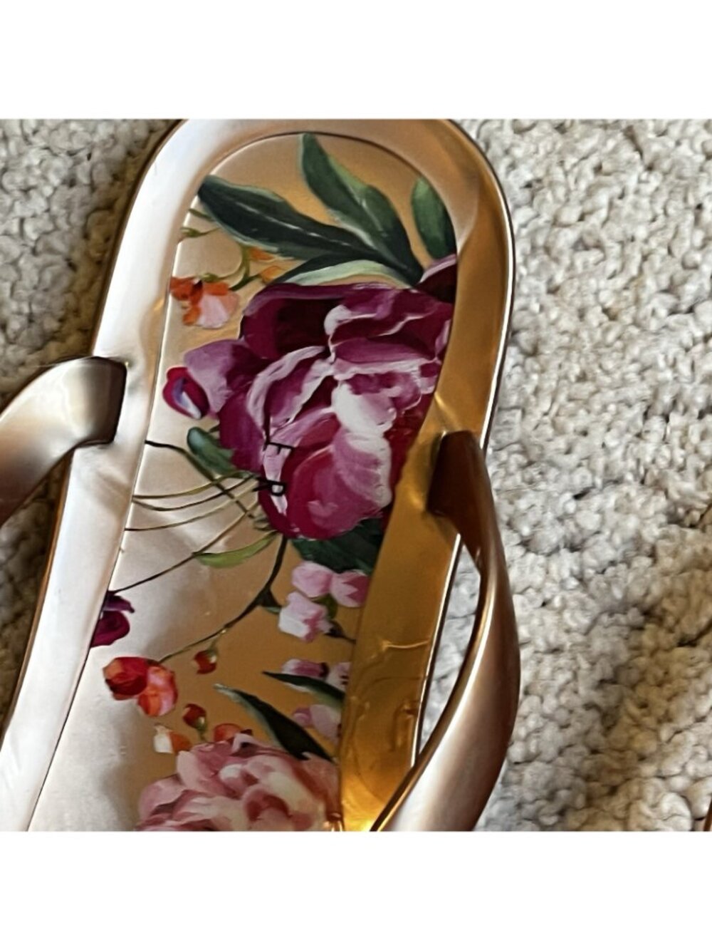 Ted Baker Jelly Thong Flip Flop Sandals Womens 39/8.5 Floral Insole Bow Copper - Picture 4 of 8